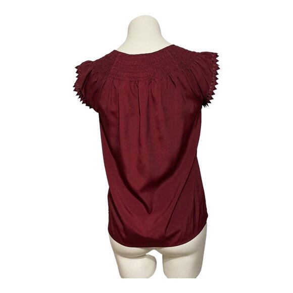 Maison Scotch Star de la Saison Small Burgundy Scalloped Sleeve Blouse EUC - Picture 4 of 7